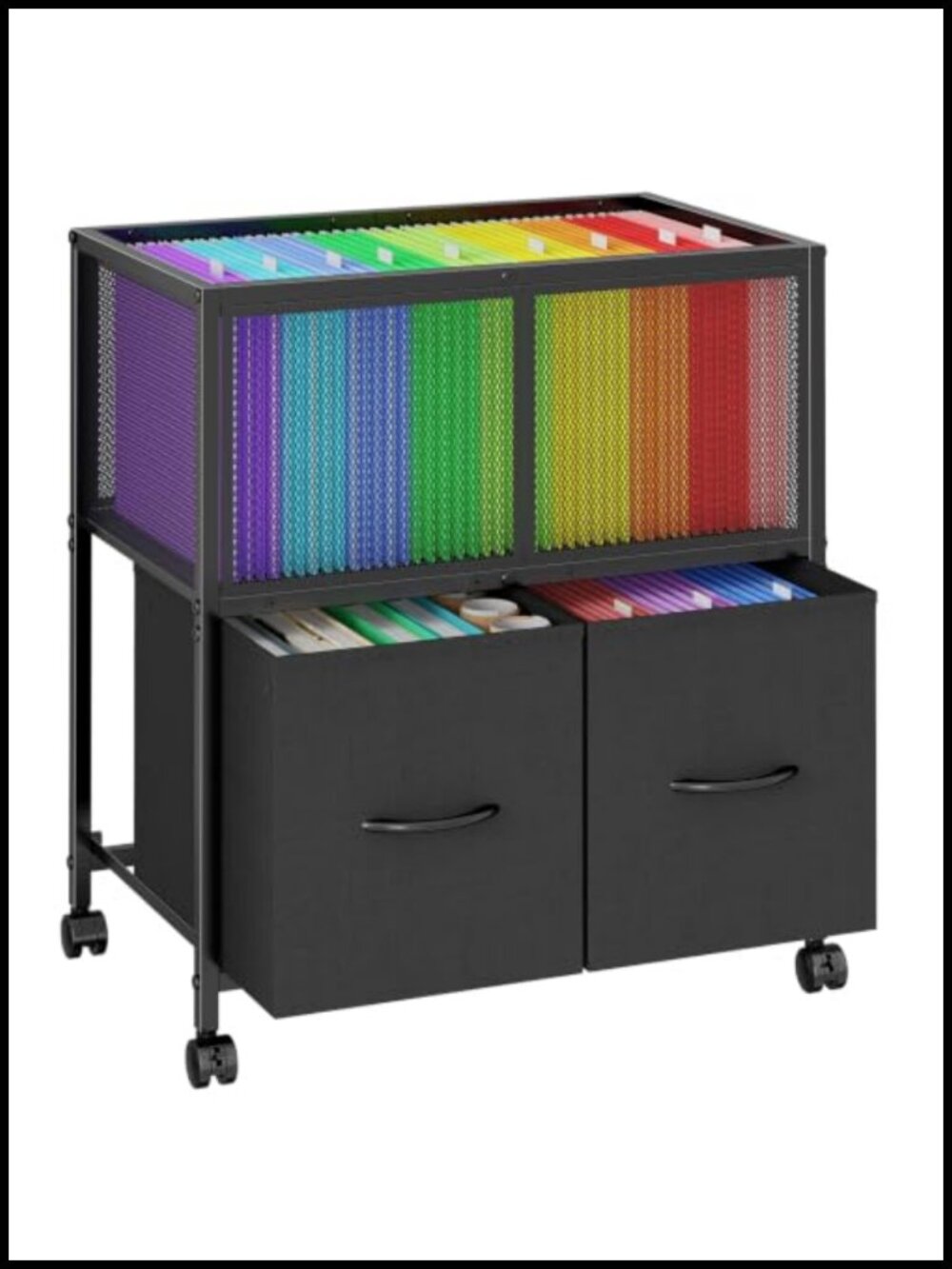 Rolling File Cart with 2 Fabric Drawers & Mesh Hanging File Organizer